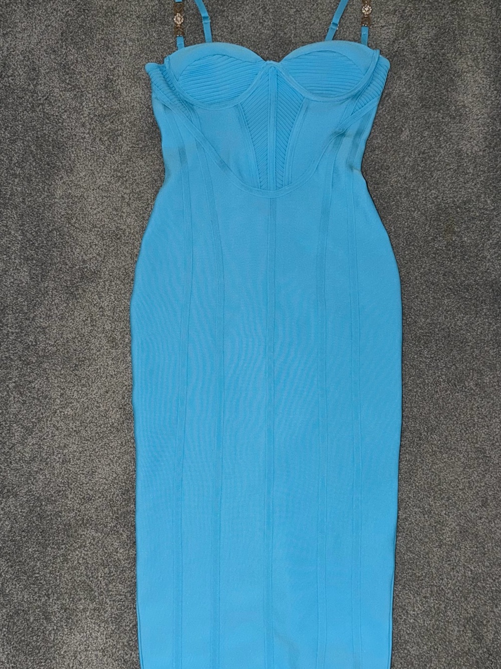 Fashion Nova Turquoise Blue Corset Midi Bodycon Dress